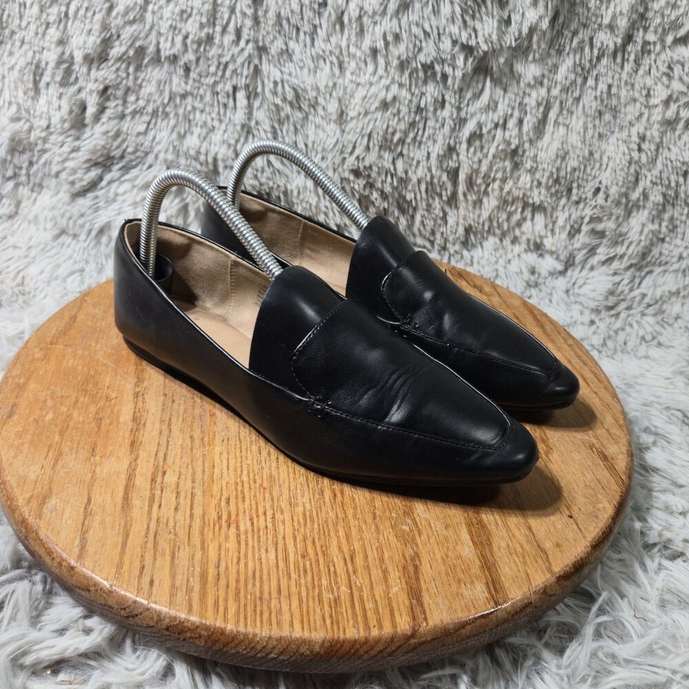 A New Day Black Loafers Womens Size 8 Retro Black Synthetic Slip On Flats Comfy